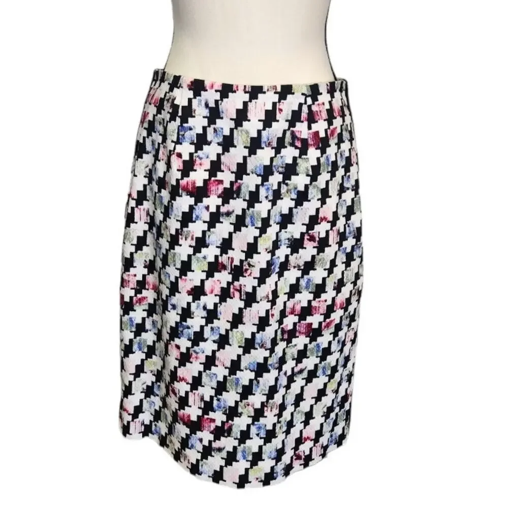 White House Black Market Houndstooth Geometric Pencil Skirt Twill Sz 6 NWOT